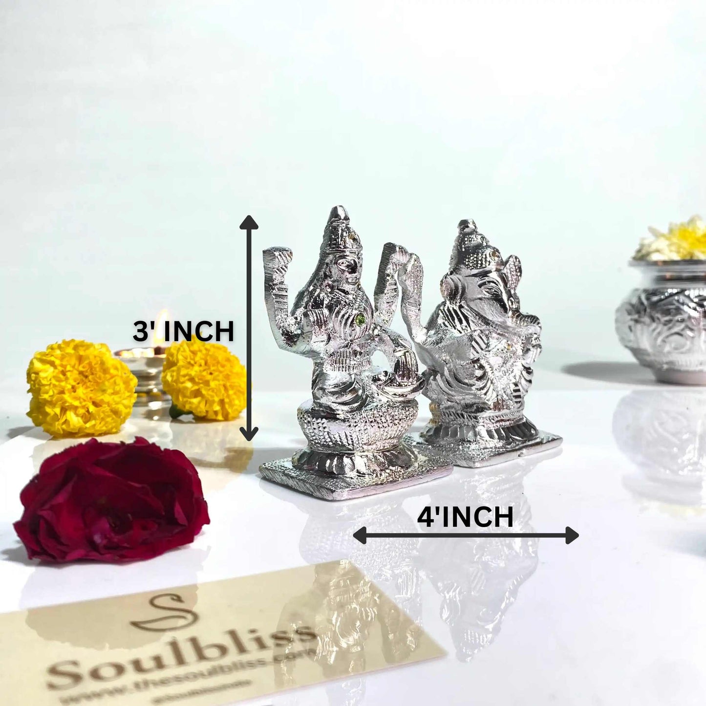 Silver Laxmi Ganesh Idol (4x3 inch)
