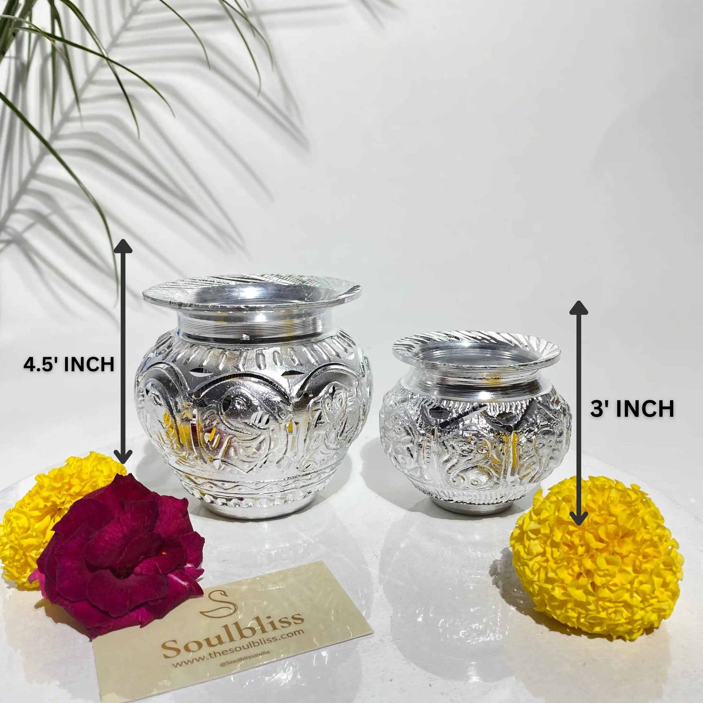 Silver Kalash Set for Puja & Décor (Pair – 4.5 x 3 inch)