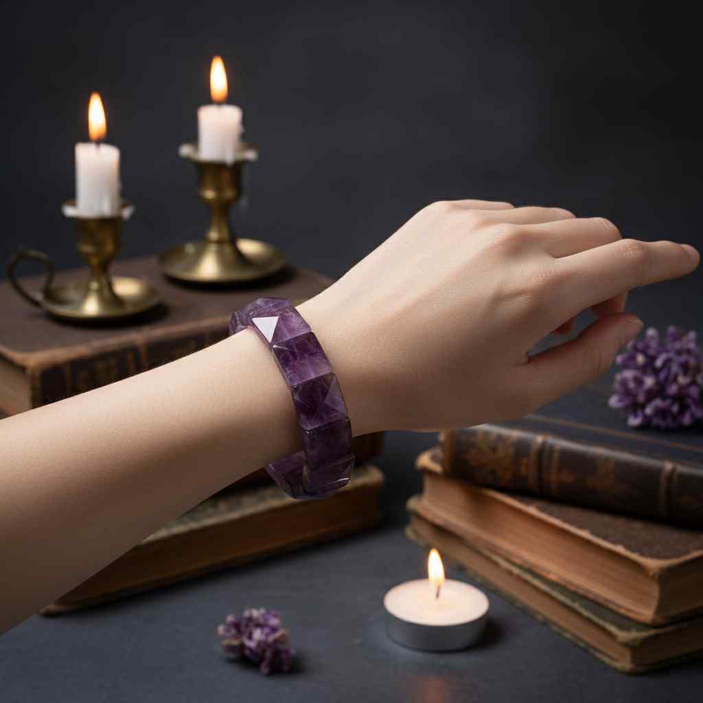 Amethyst Premium Pyramid cut Bracelet (Unisex) | For Crown Chakra
