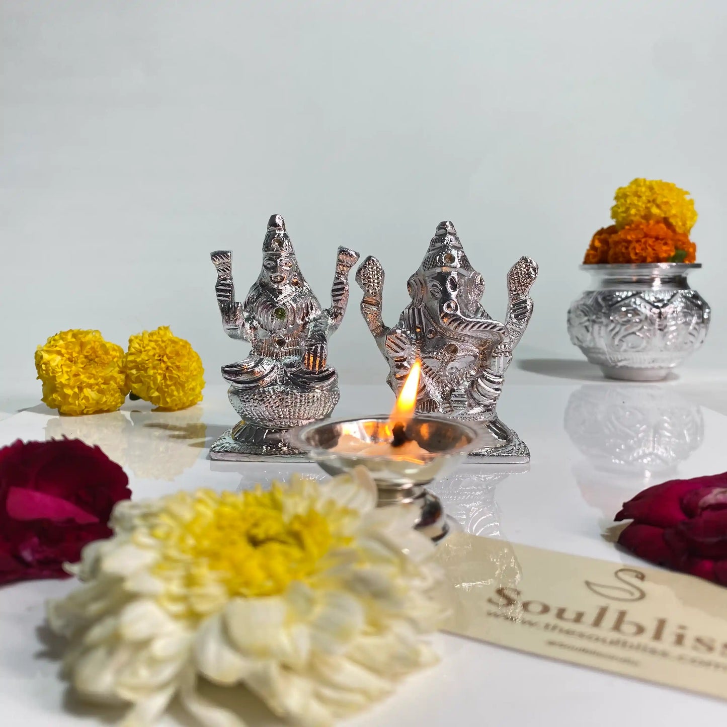 Silver Laxmi Ganesh Idol (4x3 inch)
