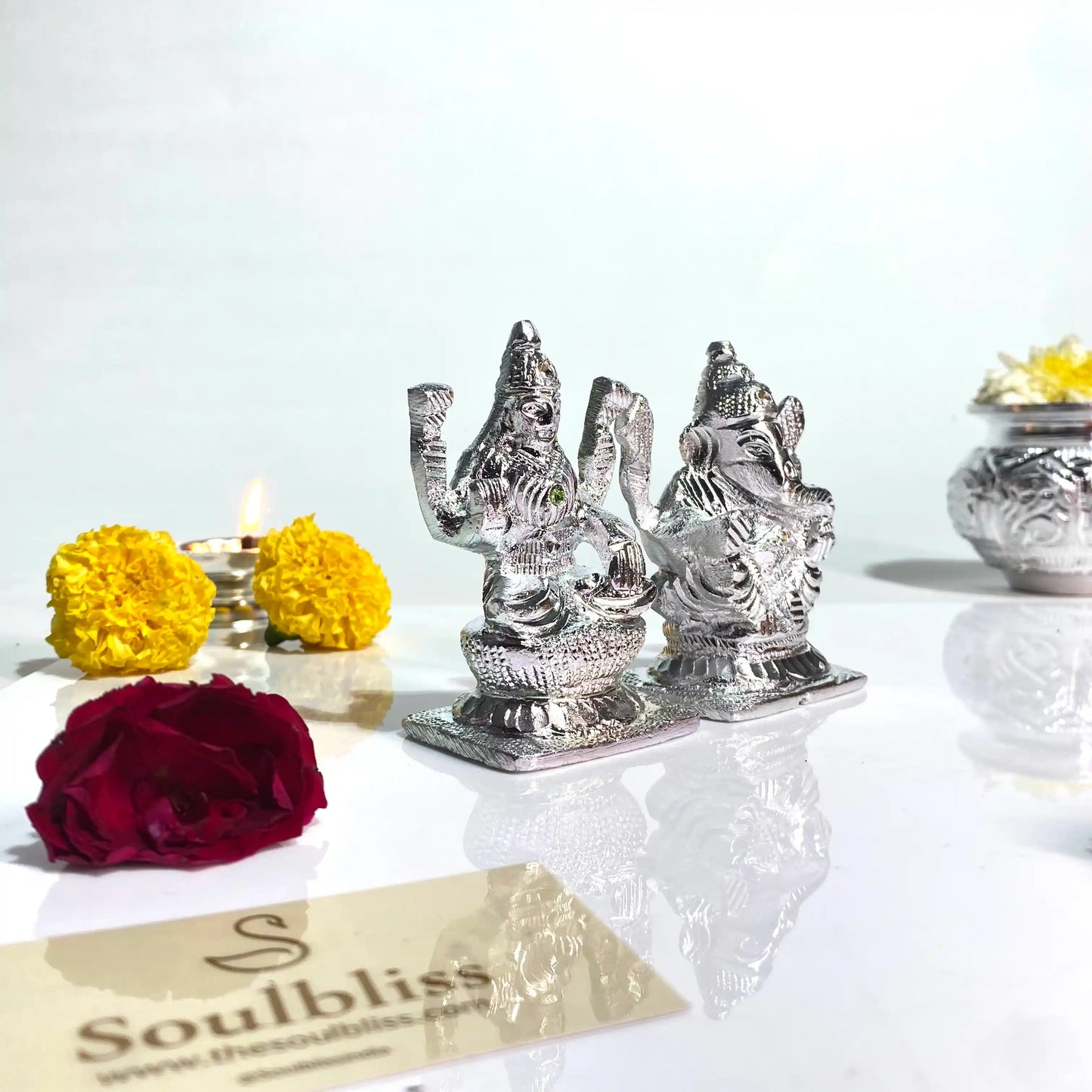 Silver Laxmi Ganesh Idol (4x3 inch)