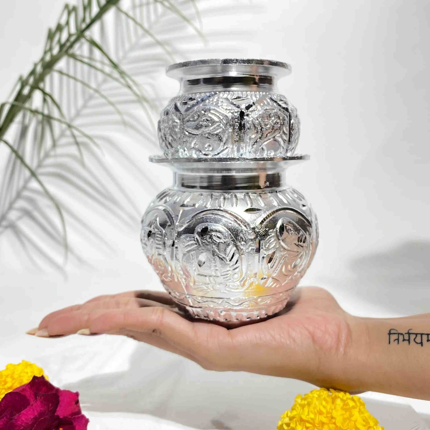 Silver Kalash Set for Puja & Décor (Pair – 4.5 x 3 inch)