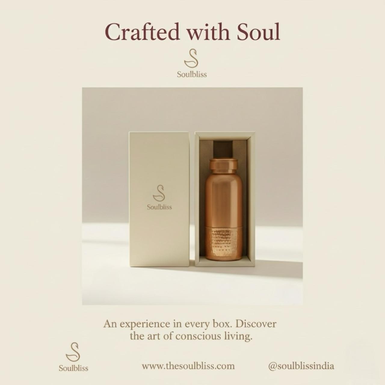 Soulbliss product in a box with branding and website information on a beige background
