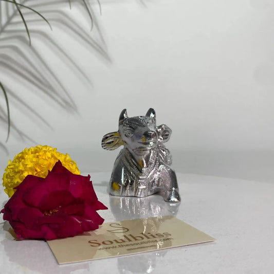 Soulbliss silver Nandi Ji idol symbolizing devotion and strength
