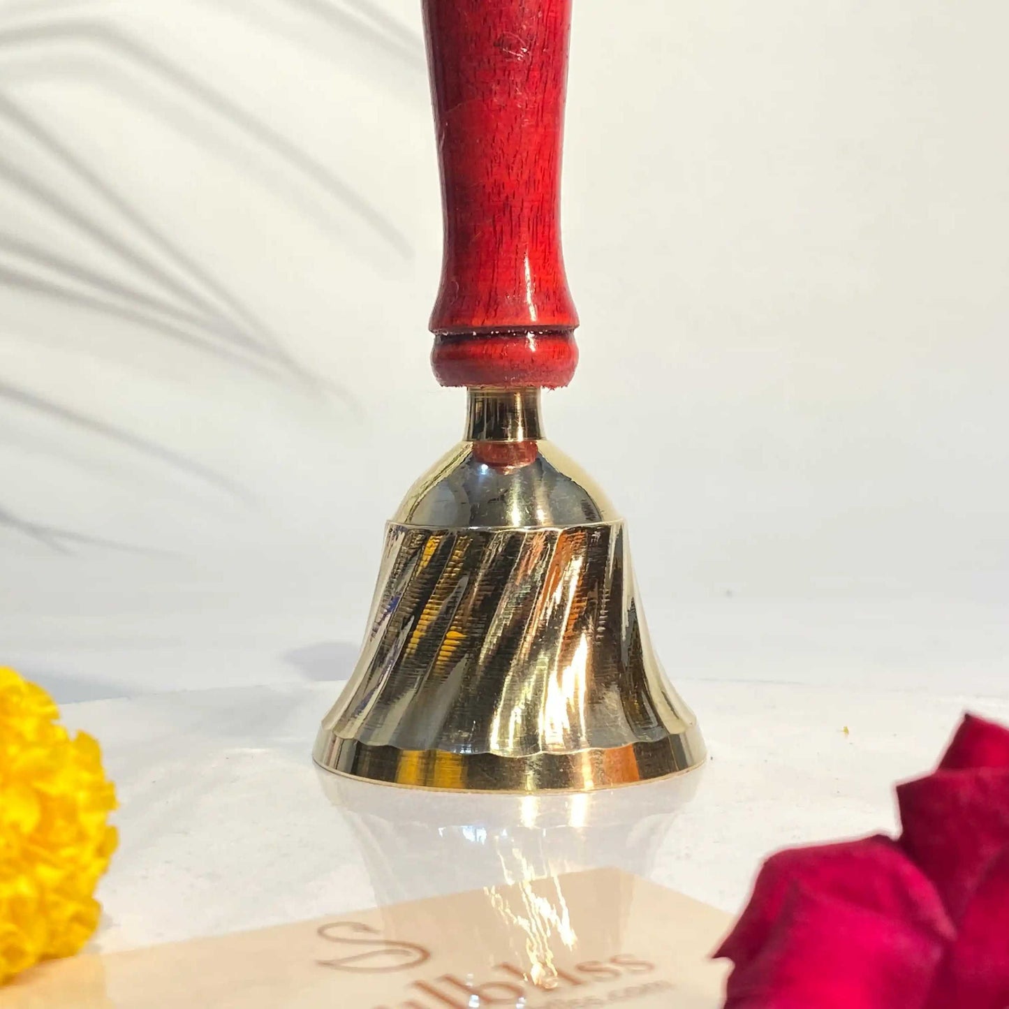 Gold-Plated Brass Puja Bell with Wooden Handle