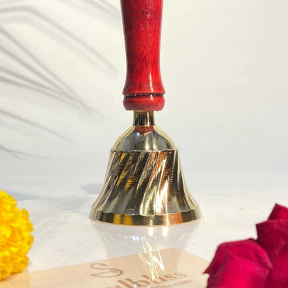 Gold-Plated Brass Puja Bell with Wooden Handle