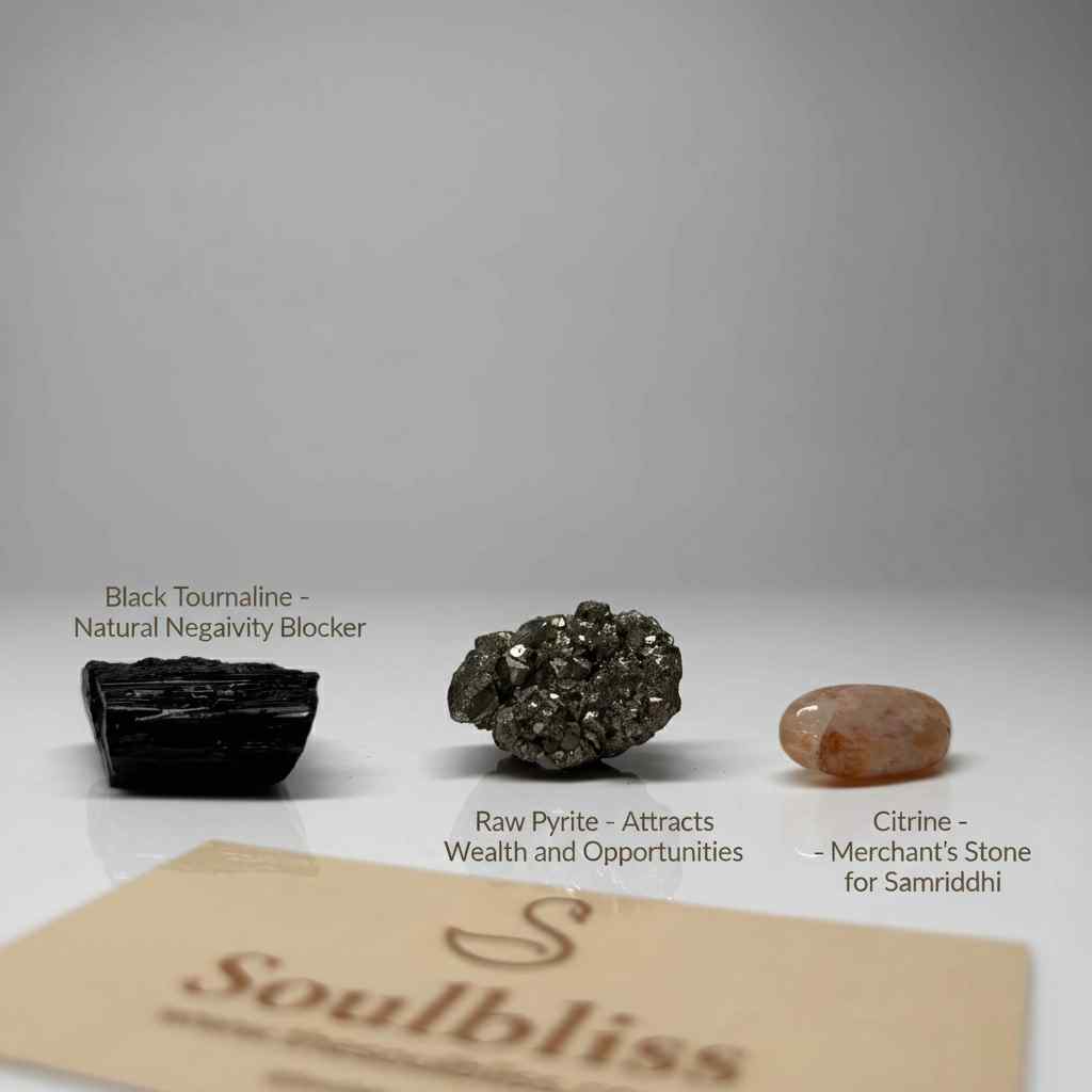 Soulbliss Wealth Shield Crystal Set –  Black Tourmaline, Pyrite & Citrine