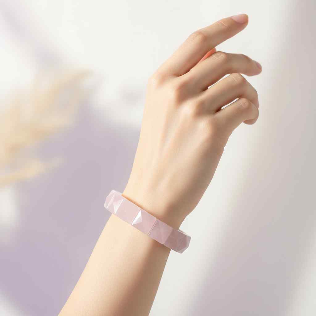 Rose Quartz Premium Pyramid Bracelet | opens the Heart Chakra, promotes self-love, compassion, and emotional healing.
