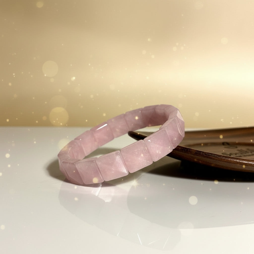 Rose Quartz Premium Pyramid Bracelet | opens the Heart Chakra, promotes self-love, compassion, and emotional healing.