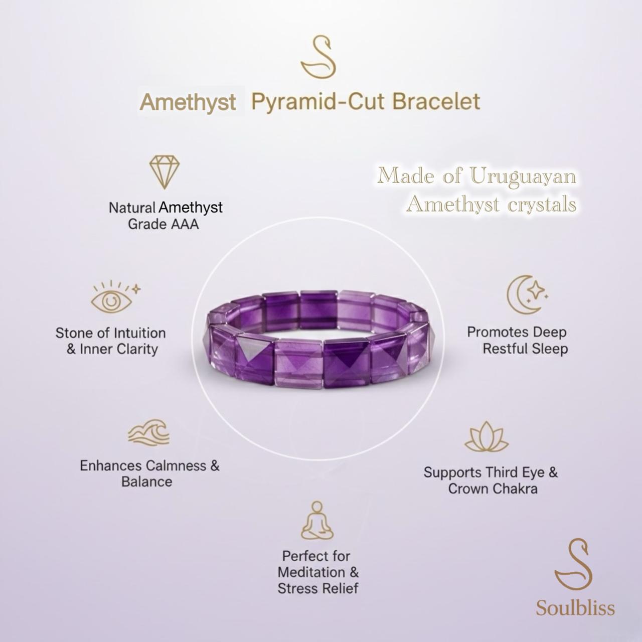 Amethyst Premium Pyramid cut Bracelet (Unisex) | For Crown Chakra