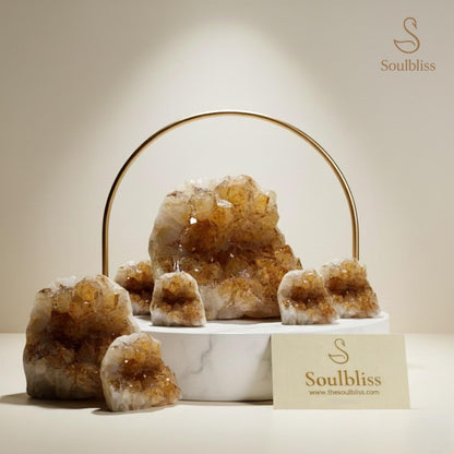 Geode crystal display with 'Soulbliss' branding on a neutral background