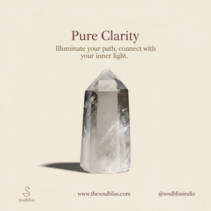 Crystal tower with 'Pure Clarity' text on a beige background