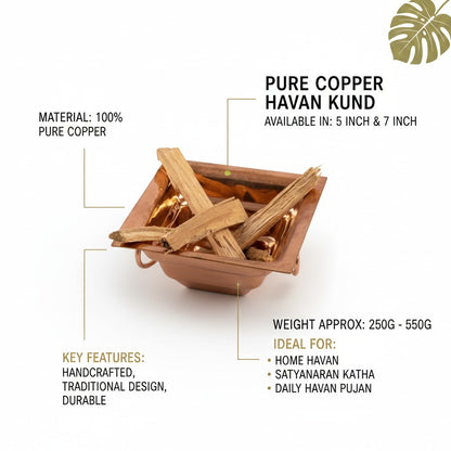 Pure copper havan kund with wooden sticks on a white background