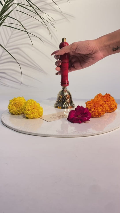 Gold-Plated Brass Puja Bell with Wooden Handle