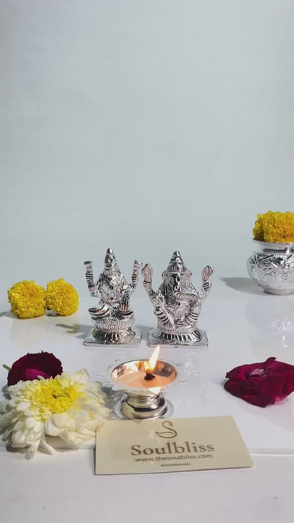 Silver Laxmi Ganesh Idol (4x3 inch)