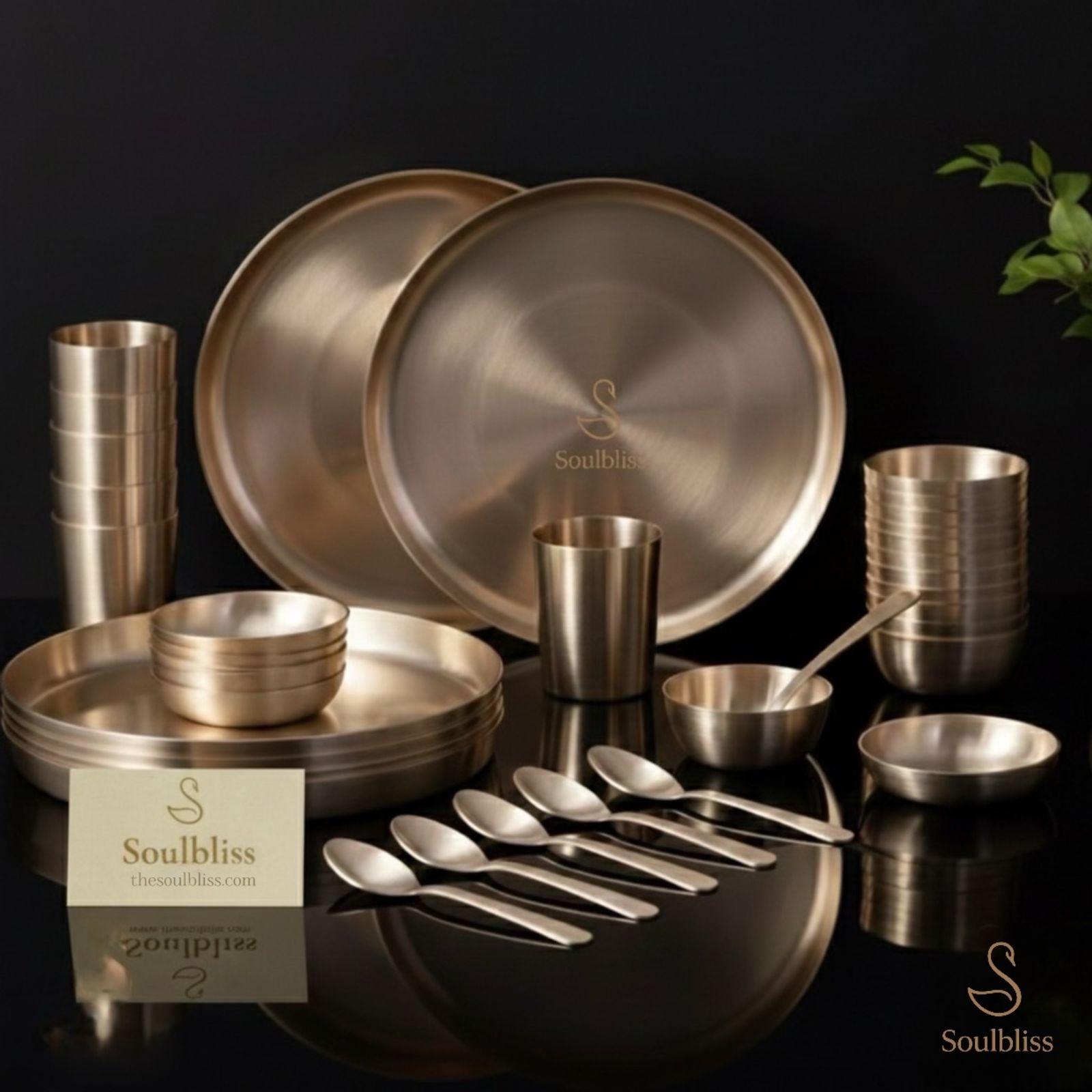 Soulbliss kanse ka dinner set on a dark surface with a black background