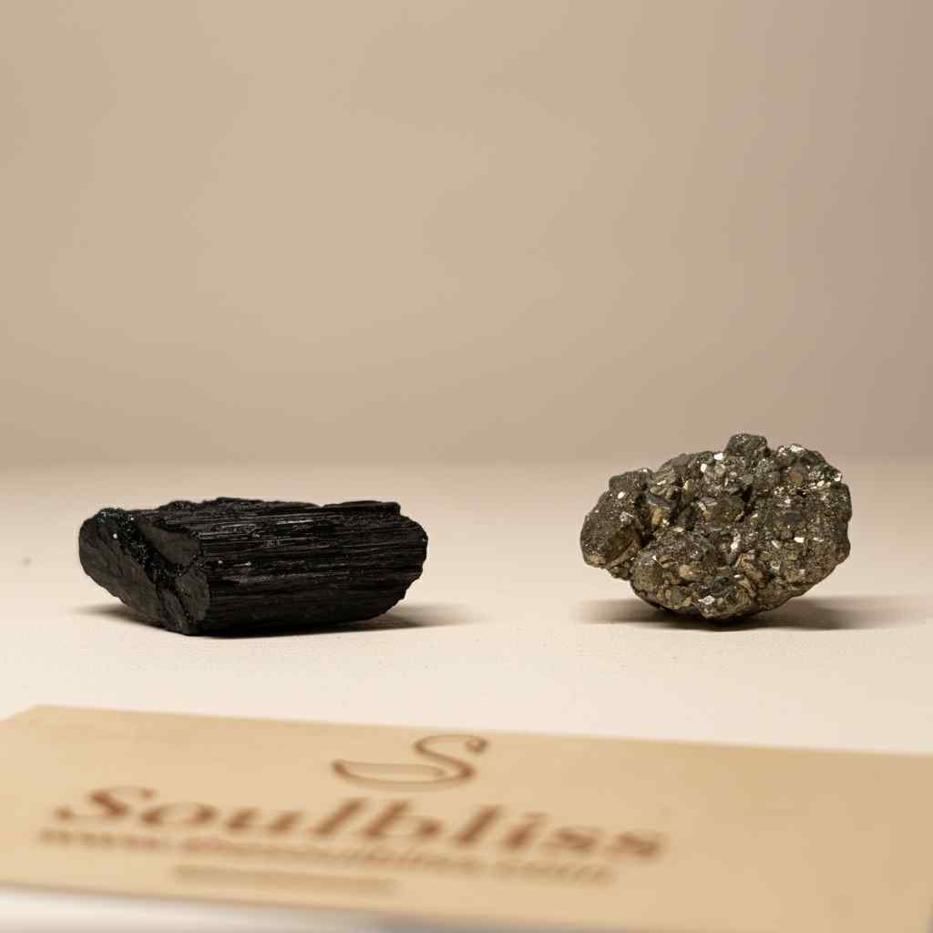 soulbliss crystal set of pyrite and black tourmaline 